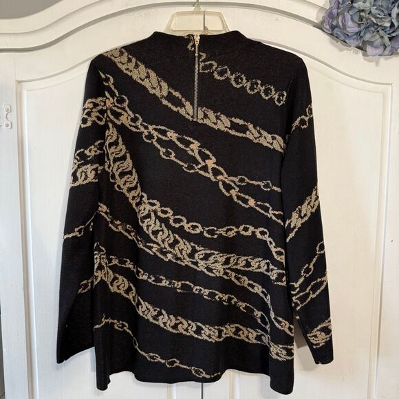 Chico's Gold Chain Link Print Sweater, Size 12 - Picture 3 of 9
